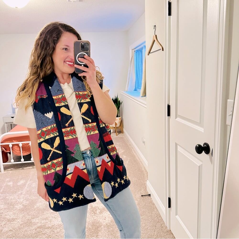 Deadstock Vintage NWT Unge-Potch-Ket it’s in the bag Cabin Canoe Cardigan Small